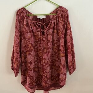 LOFT Women's Burgundy Floral Blouse